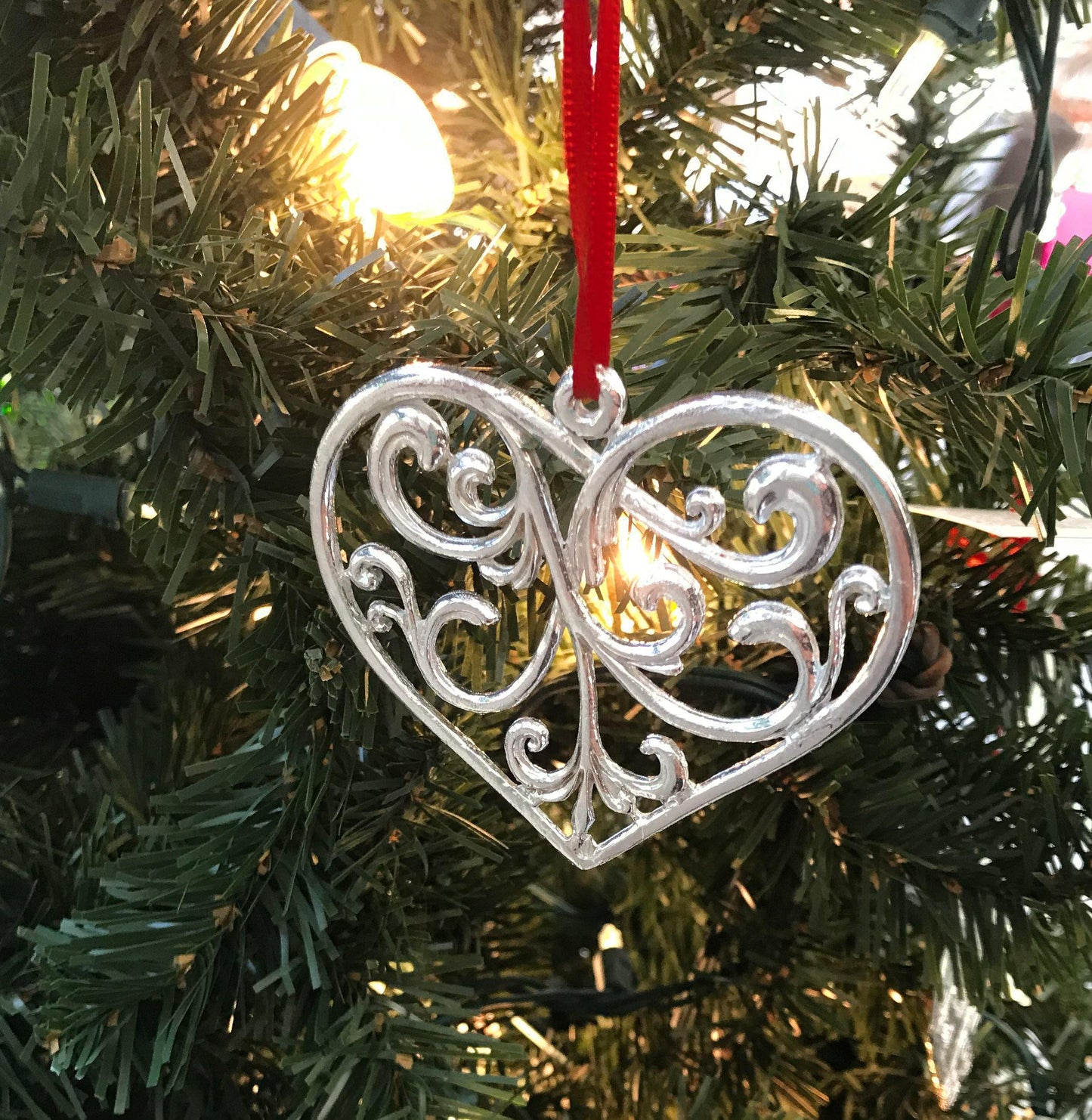 handmade swirly heart christmas ornament