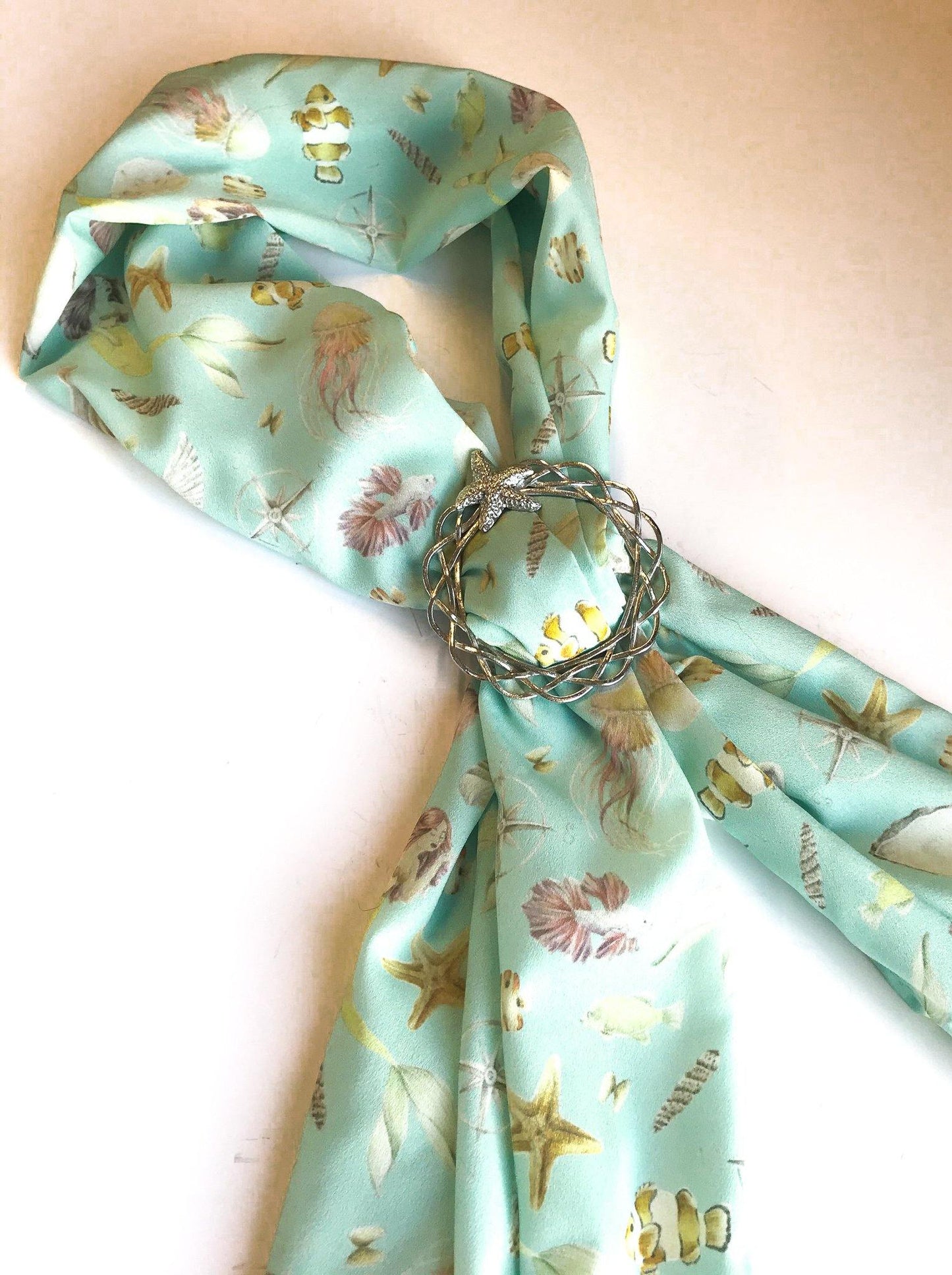 Beach Lover Holiday Gift, Scarf and Starfish Scarf Ring Gift Set - House of Morgan Pewter