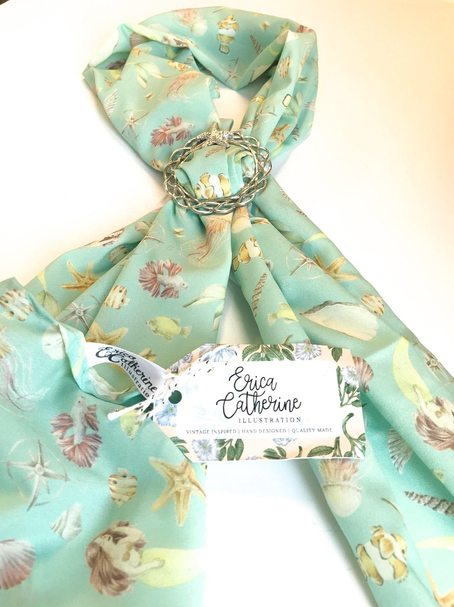 Beach Lover Holiday Gift, Scarf and Starfish Scarf Ring Gift Set - House of Morgan Pewter