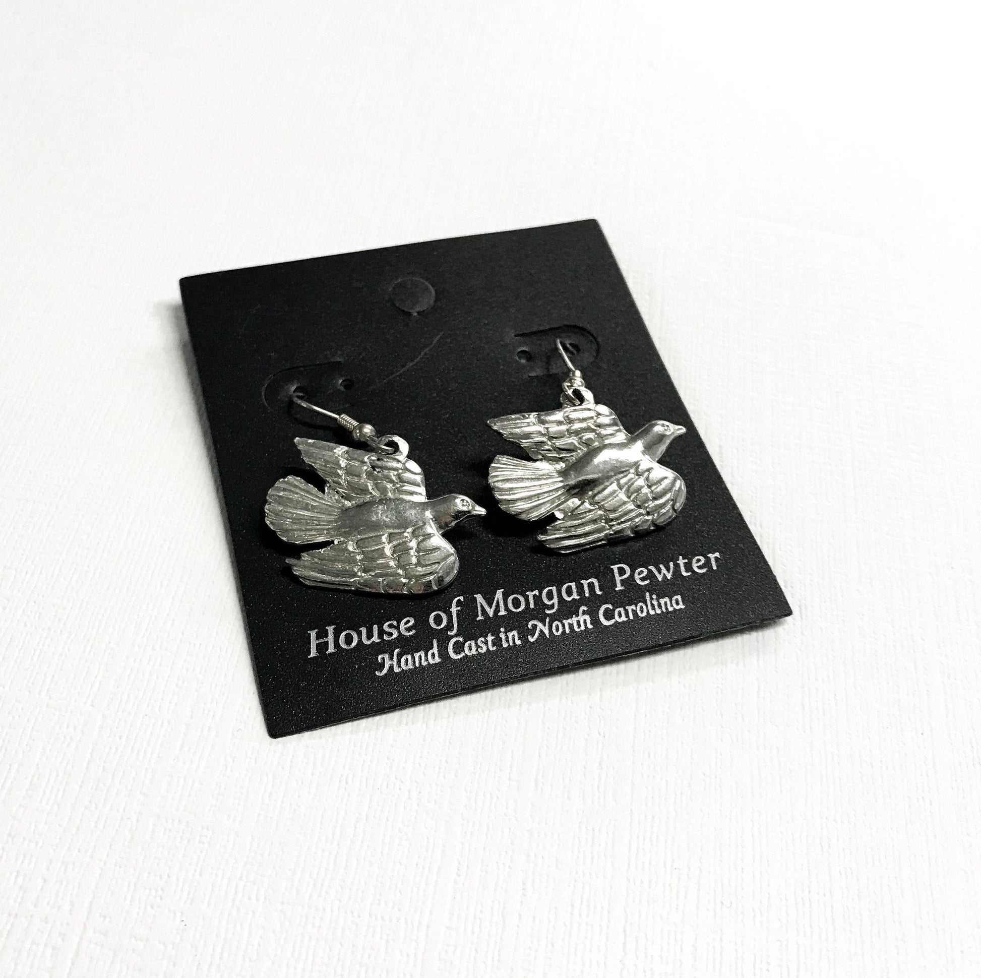 Handmade Pewter Dove Jewelry- Earrings, Necklace, Gift Set - House of Morgan Pewter