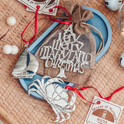 Maryland Christmas Ornaments - Sailboat - Crab - MD Travel Gift Set and Souvenirs