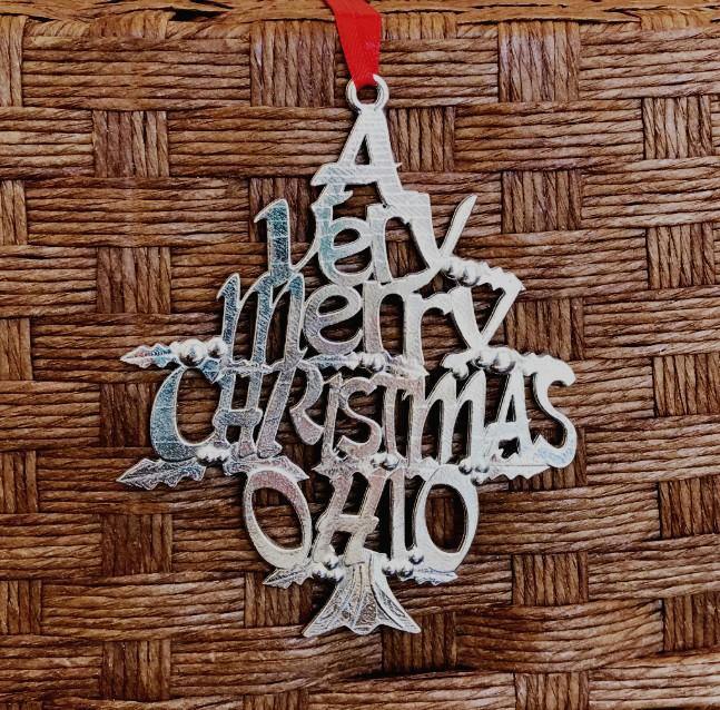A Very Merry Ohio OH Christmas Holiday Ornament Keepsake Pewter - House of Morgan Pewter