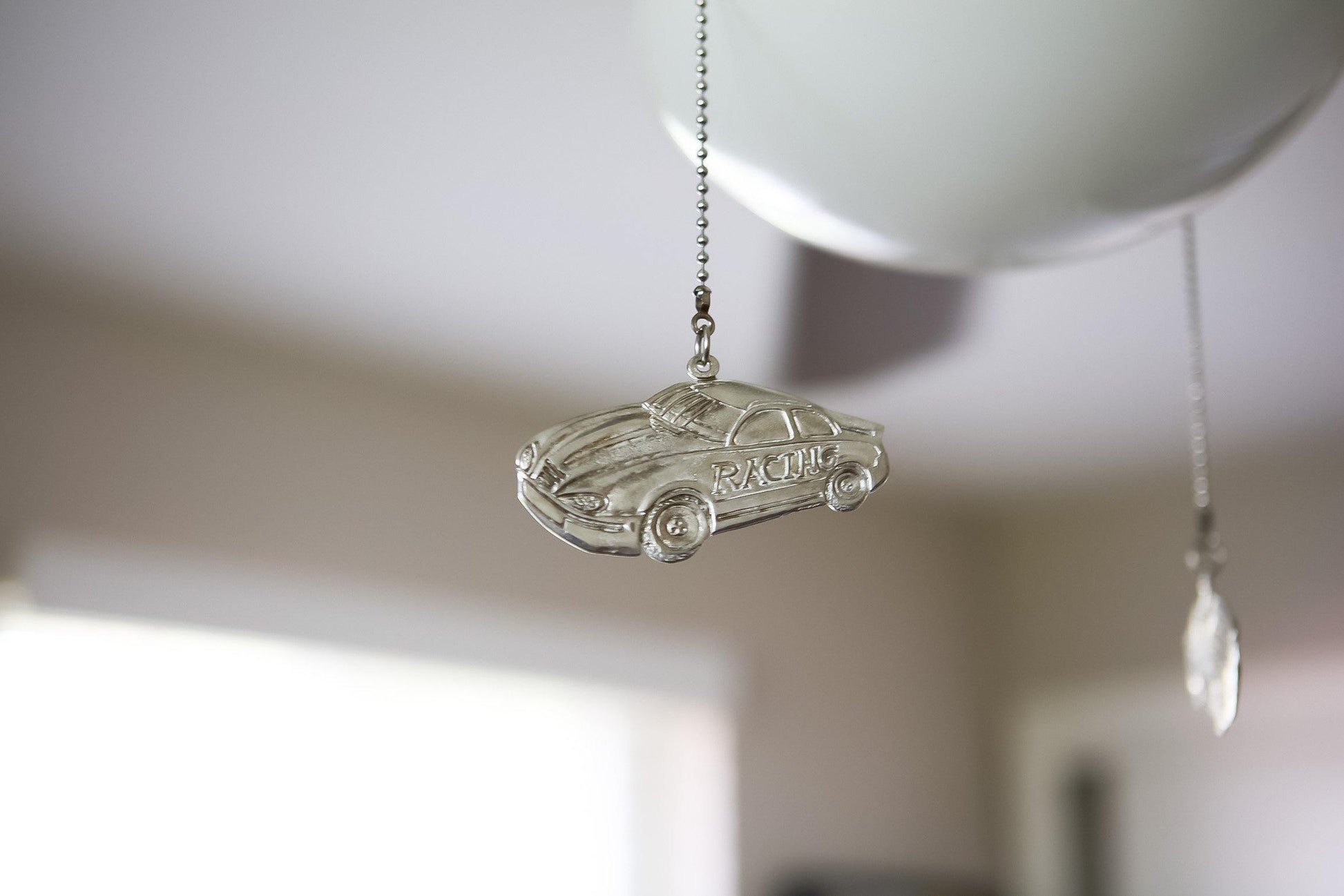 Race Car Driver Ceiling Fan Light Pull, Sports Fan Theme Room Decorations Man Cave Gift - House of Morgan Pewter