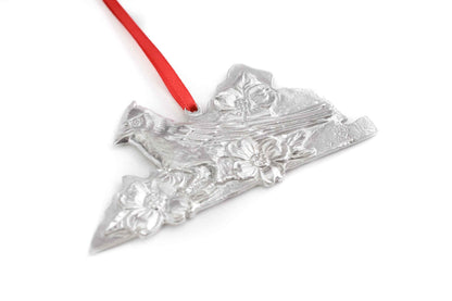 Virginia Christmas Ornament - VA State Outline and Symbols - Dogwood Cardinal