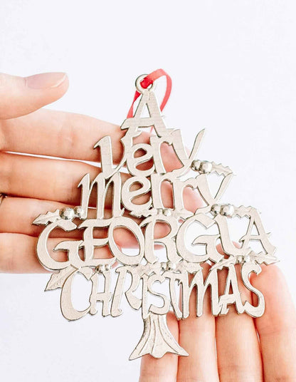Georgia Christmas Ornament - Bulldog - State Outline and Symbols - Individual Ornaments or Gift Set