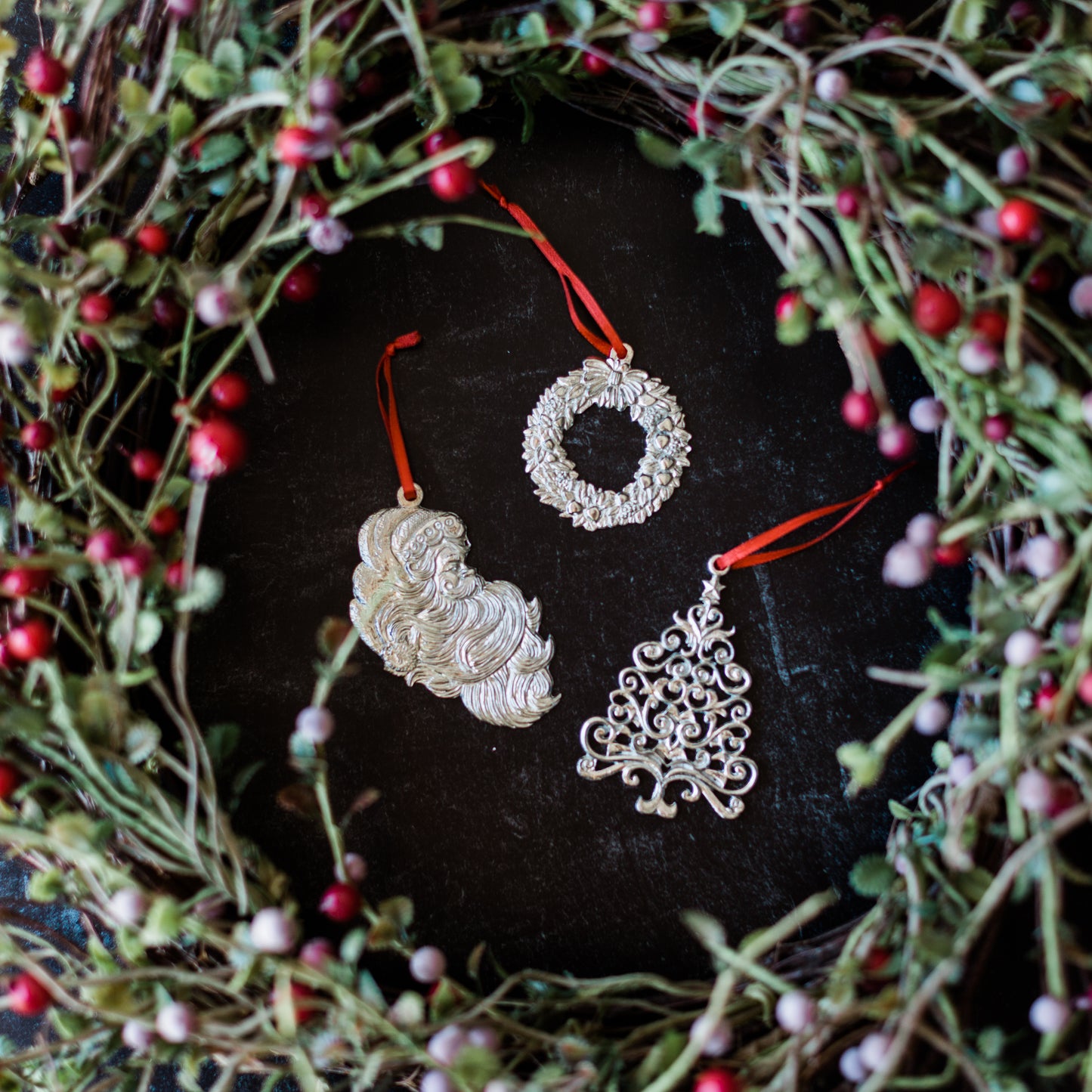 Vintage Christmas Ornament - Individual or Gift Set - Santa Face - Wreath - Christmas Tree