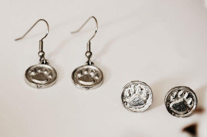 handmade pewter dog paw earrings