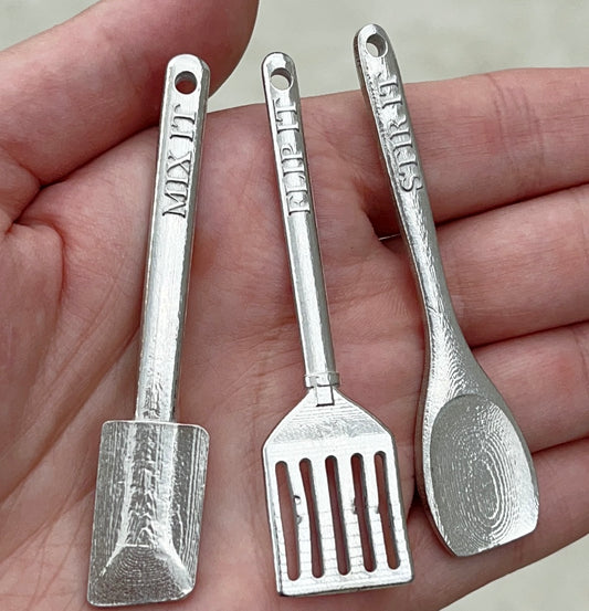 Kitchen Utensil Christmas Ornament - Flexible Spatula (Mix It) - Stirring Spoon Spatula (Stir It) - Slotted Turner (Flip It)