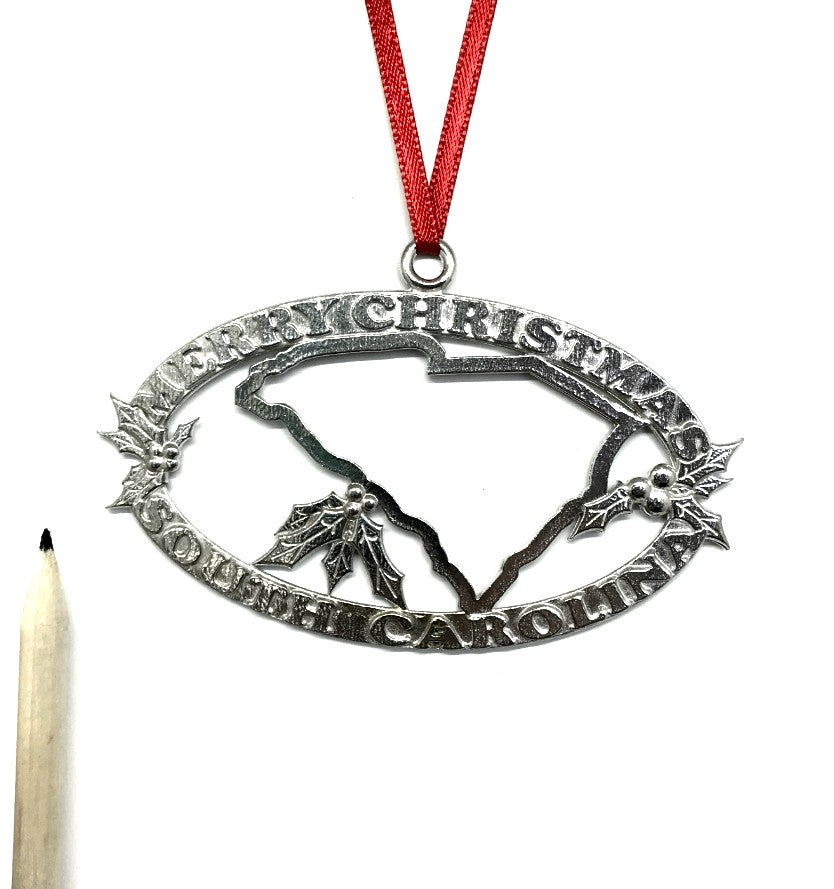 Merry Christmas South Carolina SC Christmas Holiday Ornament Pewter - House of Morgan Pewter