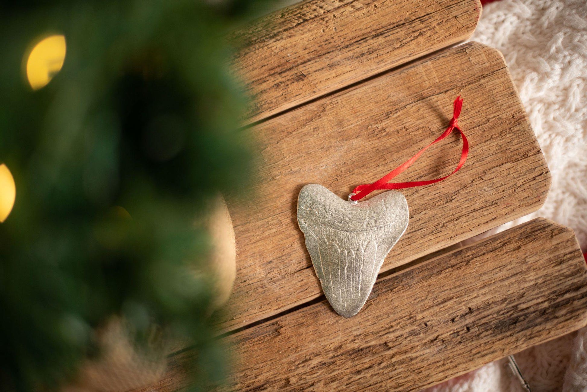 Handmade Megalodon Shark Tooth Fossil Keepsake Primitive Christmas Ornament Pewter - House of Morgan Pewter