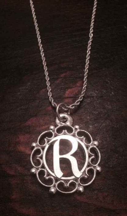 Swirly Circle Monogram Pendant Necklace - Initial Letter Charm Chain - Several Necklace Options