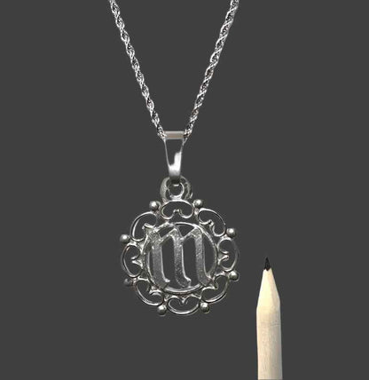 Swirly Circle Monogram Pendant Necklace - Initial Letter Charm Chain - Several Necklace Options