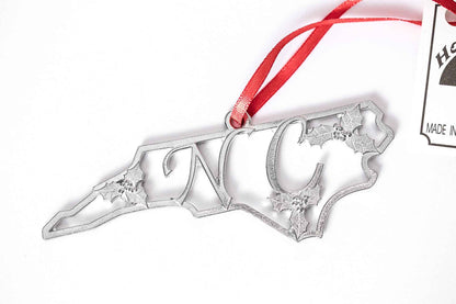 North Carolina Gifts - NC Holly Holiday Pewter Christmas Ornament