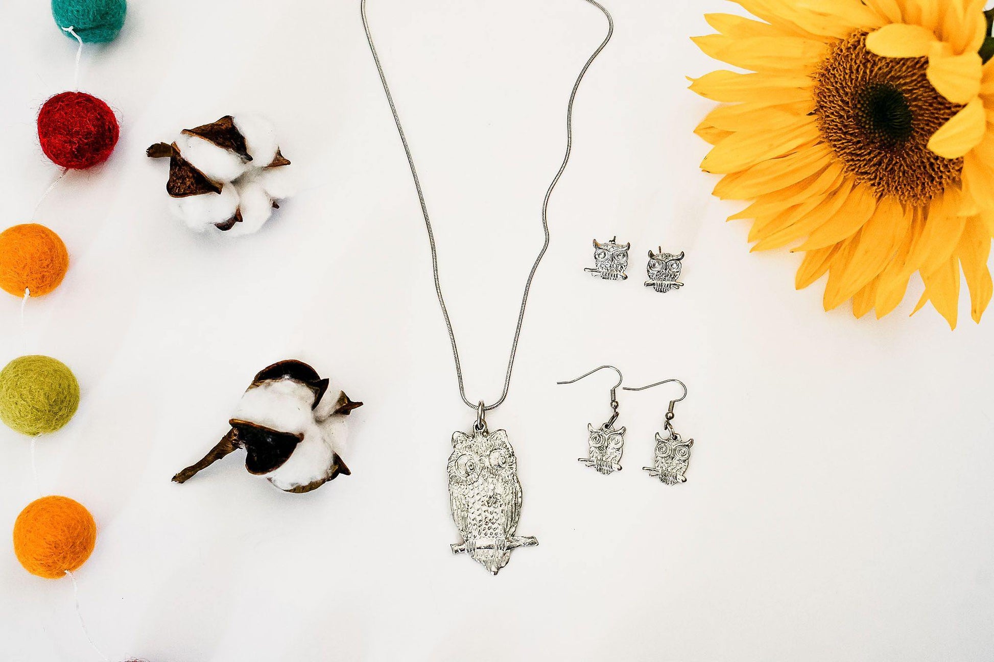 Handmade Owl Earrings Necklace Jewelry Gift Set Pewter - House of Morgan Pewter