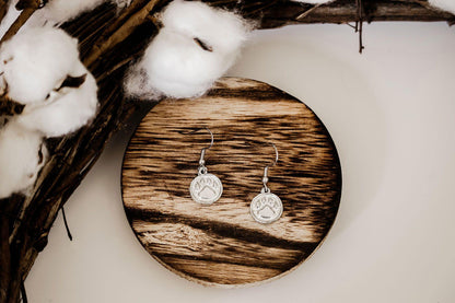 American Handcrafted Pewter Dog Paw Stud Earrings, Sports Fan Jewelry Gift - House of Morgan Pewter