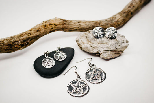 USA Handmade Sand Dollar Earrings Jewelry, Mom Assessory Gift - House of Morgan Pewter