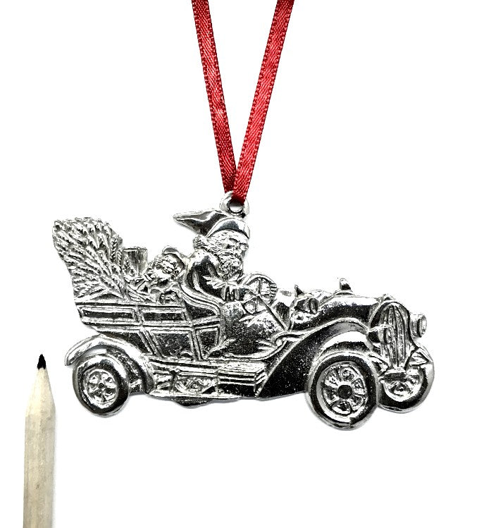 Santa Claus Fast Car Christmas Holiday Ornament Pewter - House of Morgan Pewter