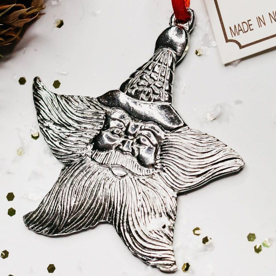Handmade Pewter Santa Claus Star Beard Christmas Ornament - House of Morgan Pewter
