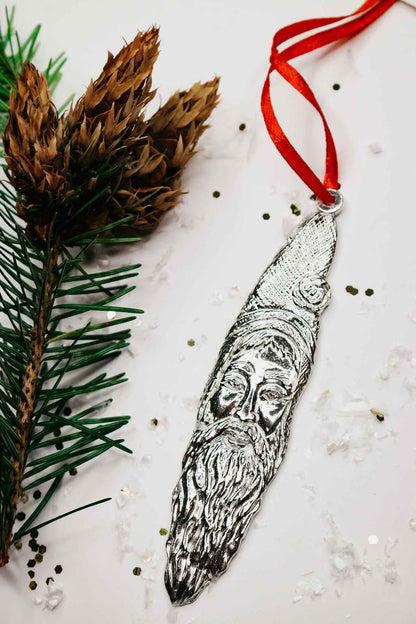 Santa Claus Sickle Beard Christmas Ornament Pewter