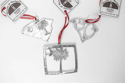 South Carolina Gift Set - SC State Flag Christmas Ornaments Pewter