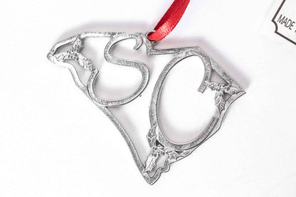 South Carolina SC Holly State Outline Keepsake Christmas Holiday Ornament Pewter