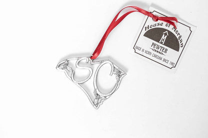 South Carolina SC Holly State Outline Keepsake Christmas Holiday Ornament Pewter