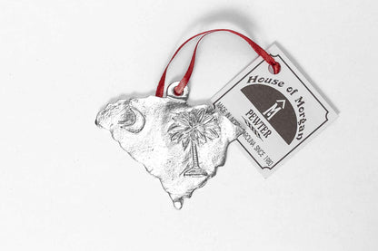 South Carolina Gift- SC Solid State Outline Christmas Ornament Pewter