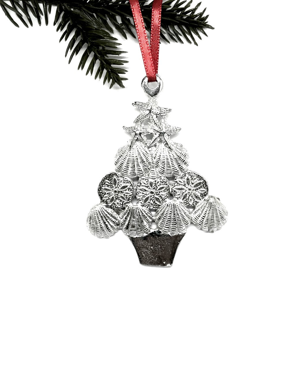Seashell Christmas Tree Beachy Shell Holiday Ornament Pewter - House of Morgan Pewter