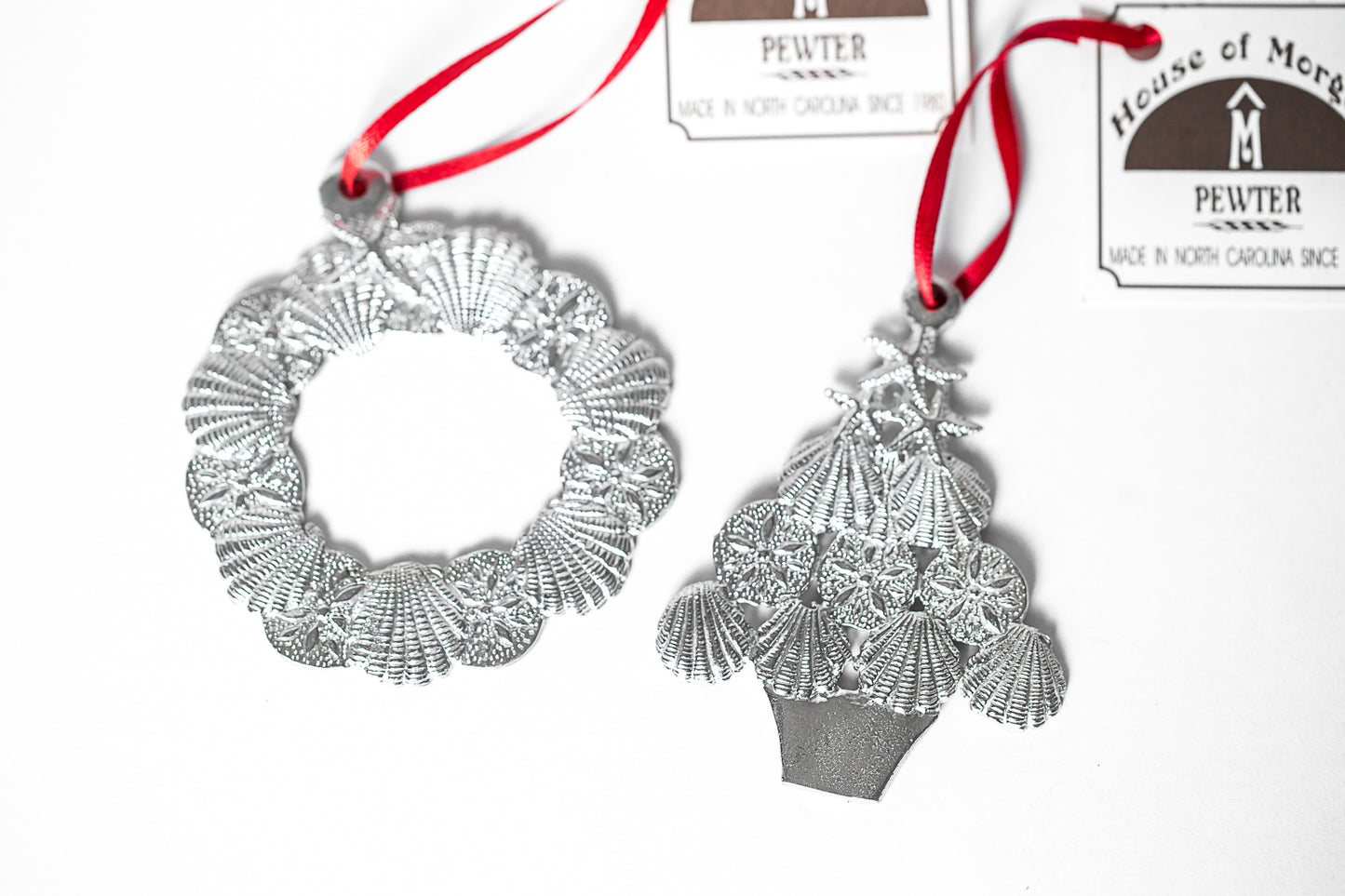 Seashell Gifts - Shell Wreath Christmas Ornament Pewter