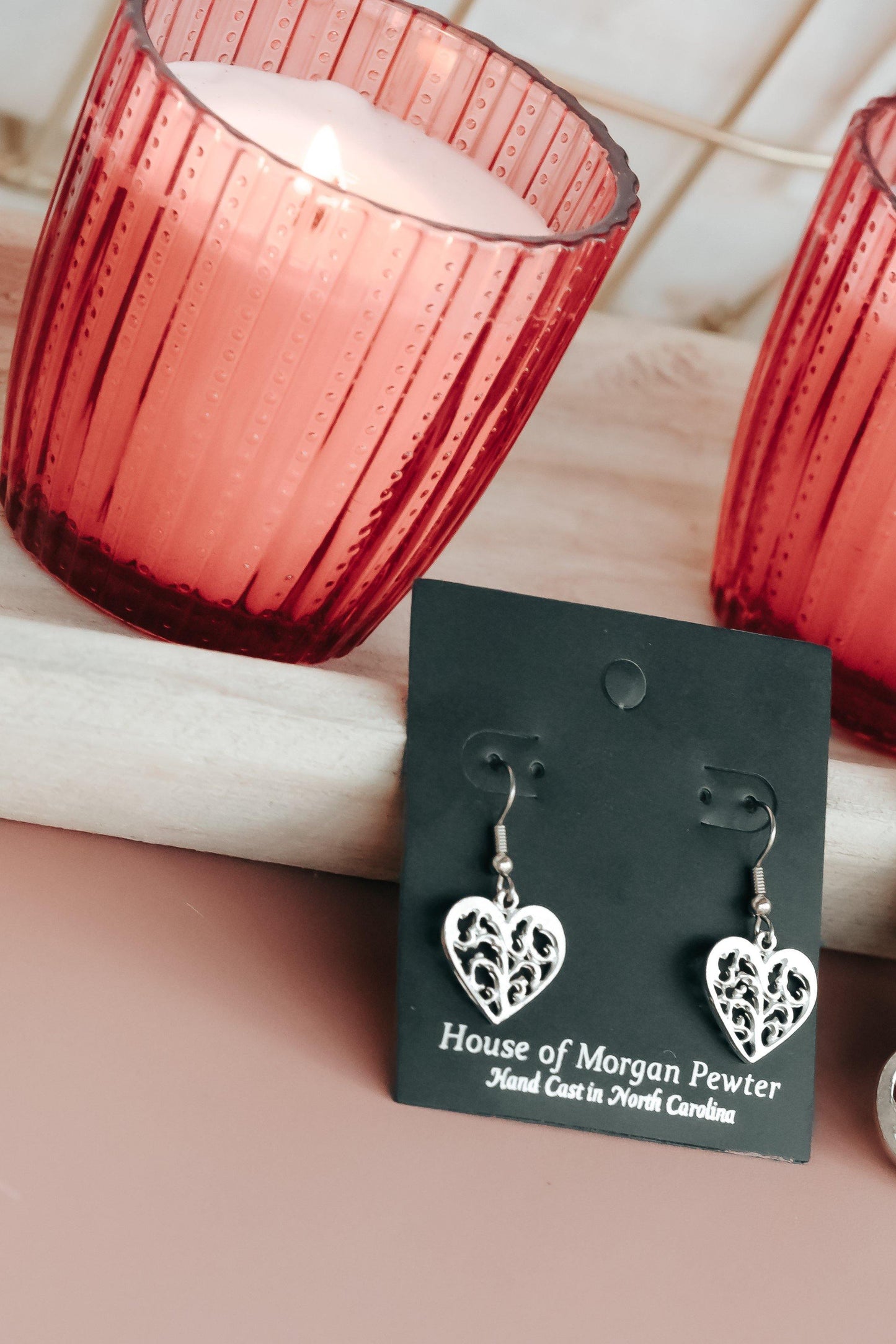 Handmade Pewter Earring Jewelry- Swirly Heart - House of Morgan Pewter