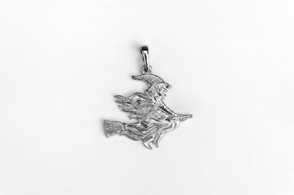 Handmade Witch on the Broom Necklace - Witch Jewelry - Halloween Gifts