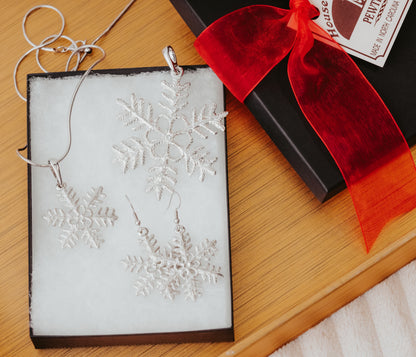 Snowflake Jewelry Gift Box - Winter Earrings and Necklace Set - Several Designs