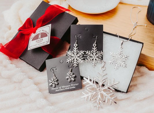 Snowflake Jewelry Gift Box - Winter Earrings and Necklace Set - Several Designs