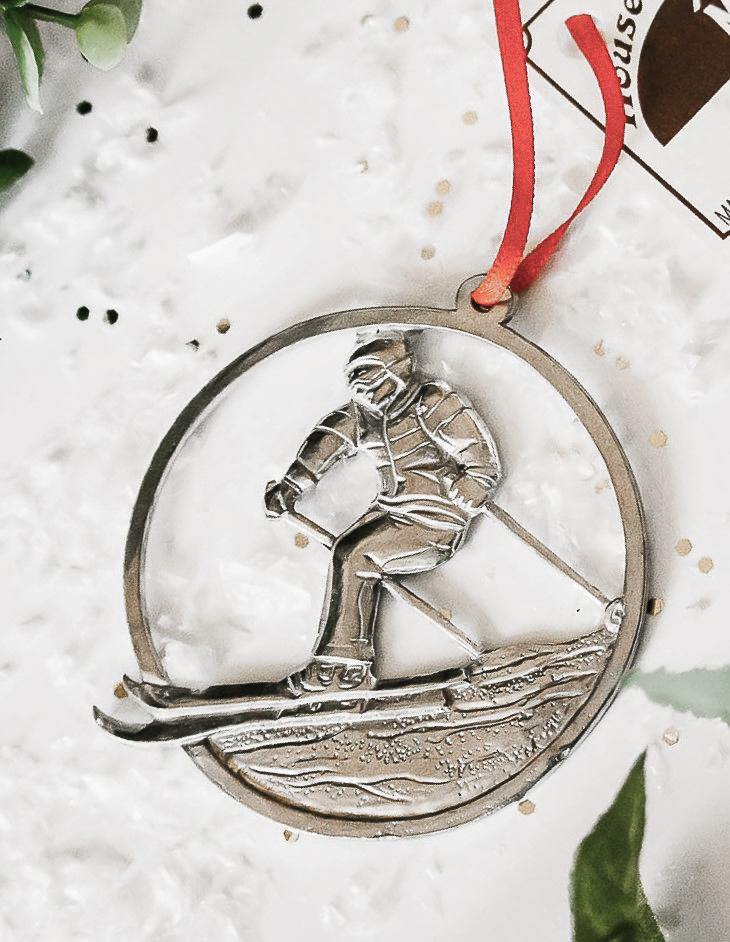 handmade skier christmas ornament