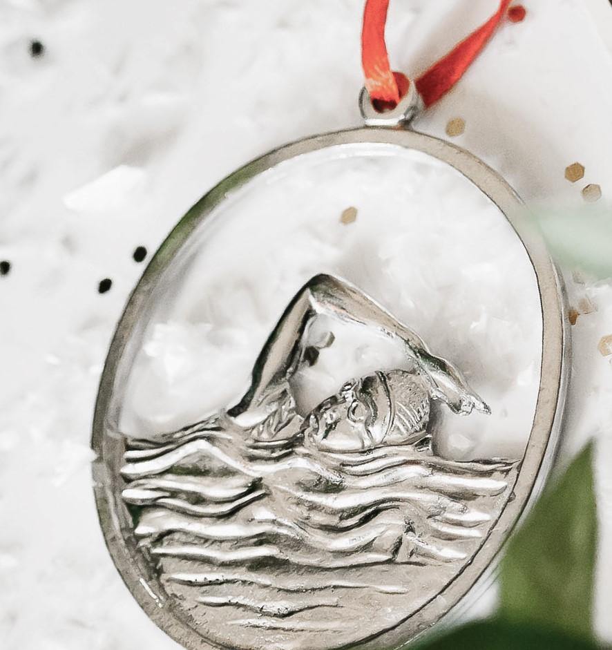 Handmade Female Triathlon Runner Swimmer Bike Christmas Ornament Gift Set - House of Morgan Pewter
