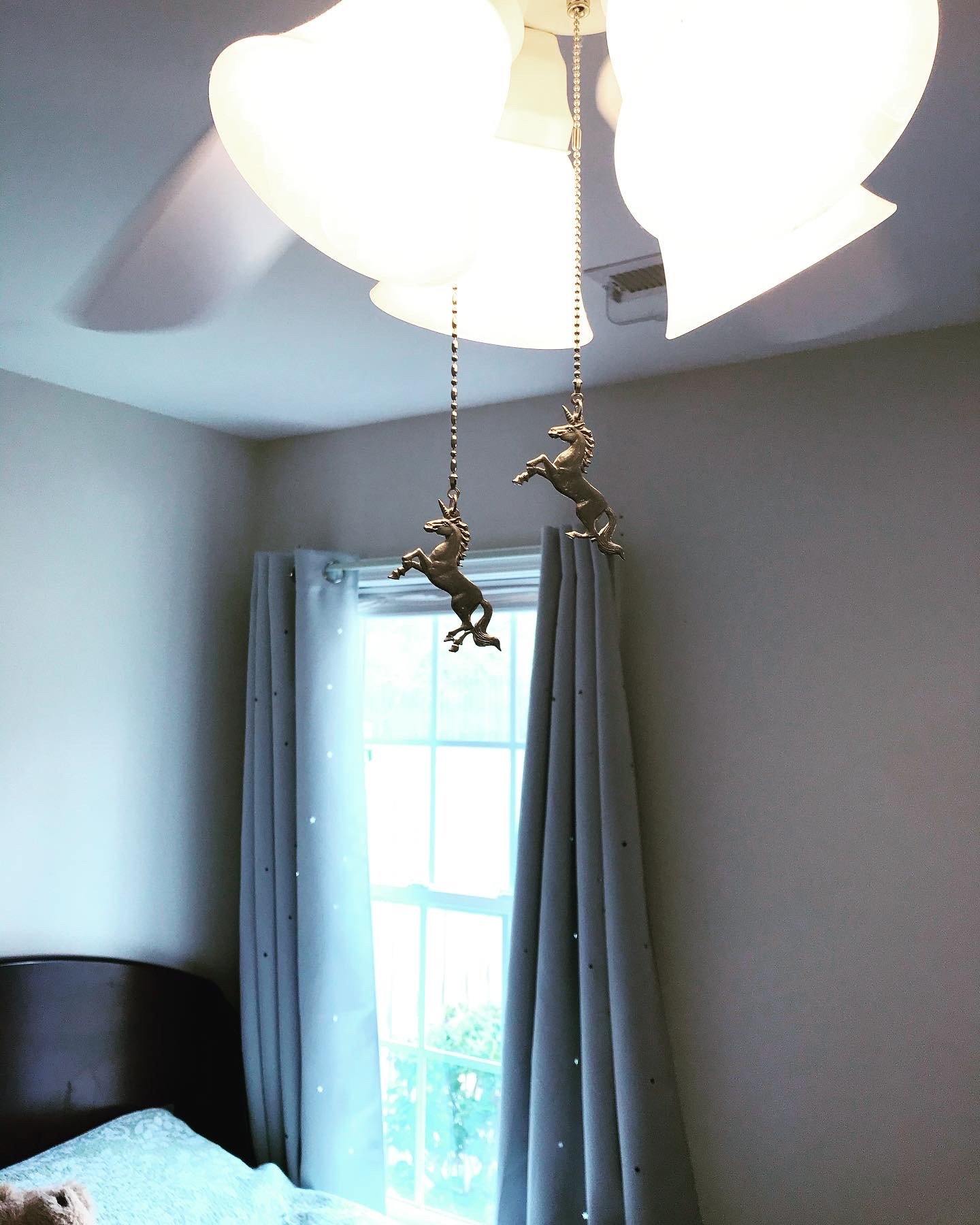 Accent Ceiling Fan Light Pull Unicorn Fairy Tale Theme Room Fine Pewter Handmade - House of Morgan Pewter