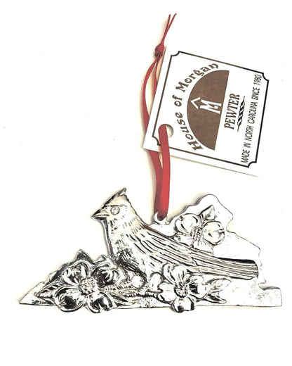 Virginia Christmas Ornament - VA State Outline and Symbols - Dogwood Cardinal