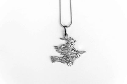 Handmade Witch on the Broom Necklace - Witch Jewelry - Halloween Gifts