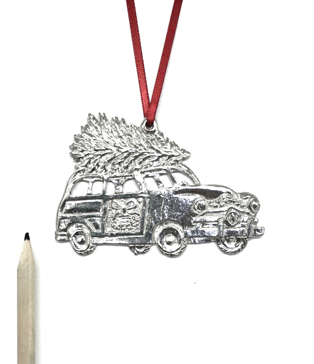 Woodie Wagon Christmas Tree Winter Wonderland Christmas Holiday Ornament Pewter - House of Morgan Pewter